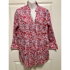 Rock Flower Paper Tunic Top Small 100% Cotton Boho Resort Women's Shirt‎